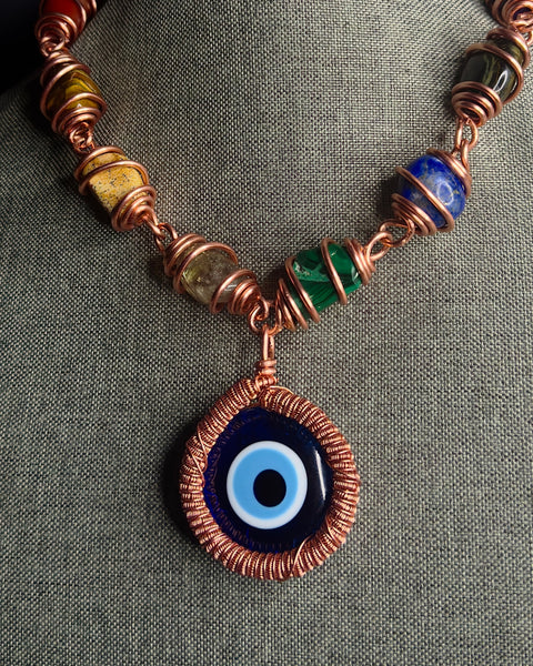 12 Chakra + Evil Eye Necklace