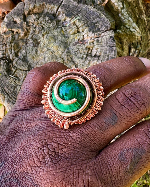 Malachite Crystal Ball Ring