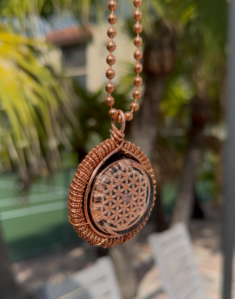 Amethyst + Black Obsidian Flower of Life Orgonite Amulet