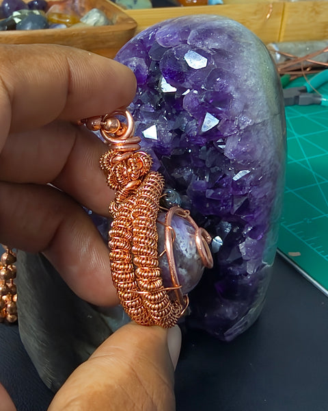 Amethyst + Hematite Crystal Ball Pendant