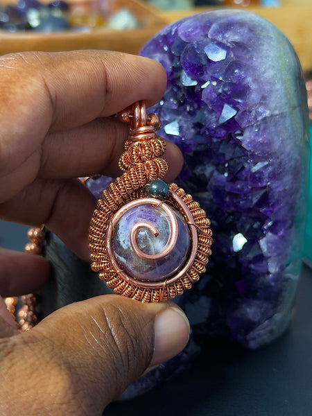 Amethyst + Hematite Crystal Ball Pendant