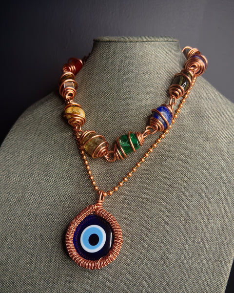 12 Chakra + Evil Eye Necklace