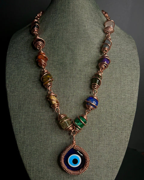 12 Chakra + Evil Eye Necklace