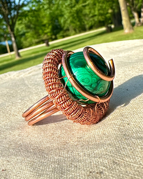 Malachite Crystal Ball Ring