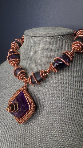 Amethyst + Shungite Orgonite Pyramid Amulet w/ Crystal Links