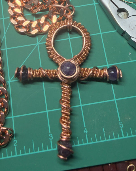 Large Amethyst Ankh Pendant (w/ Cuban Link Chain)