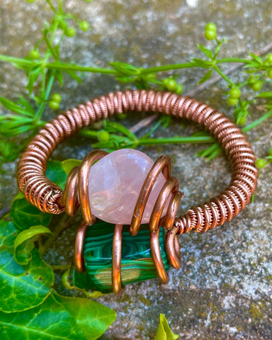 Rose Quartz + Malachite Copper Wristpiece