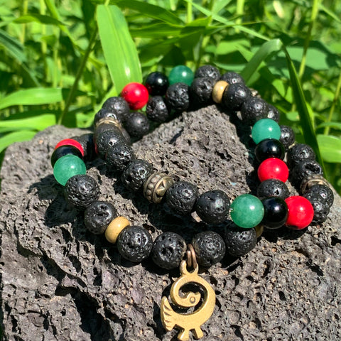 Red Coral x Lava Stone x Jade x Brass Wristpiece Set