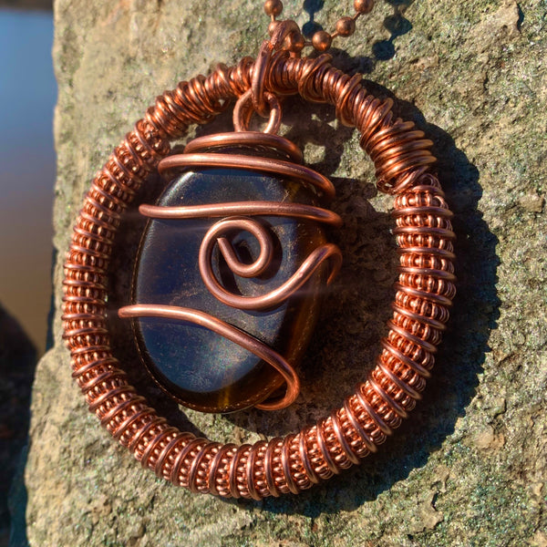 Tiger’s Eye + Copper Pendulum Pendant Necklace