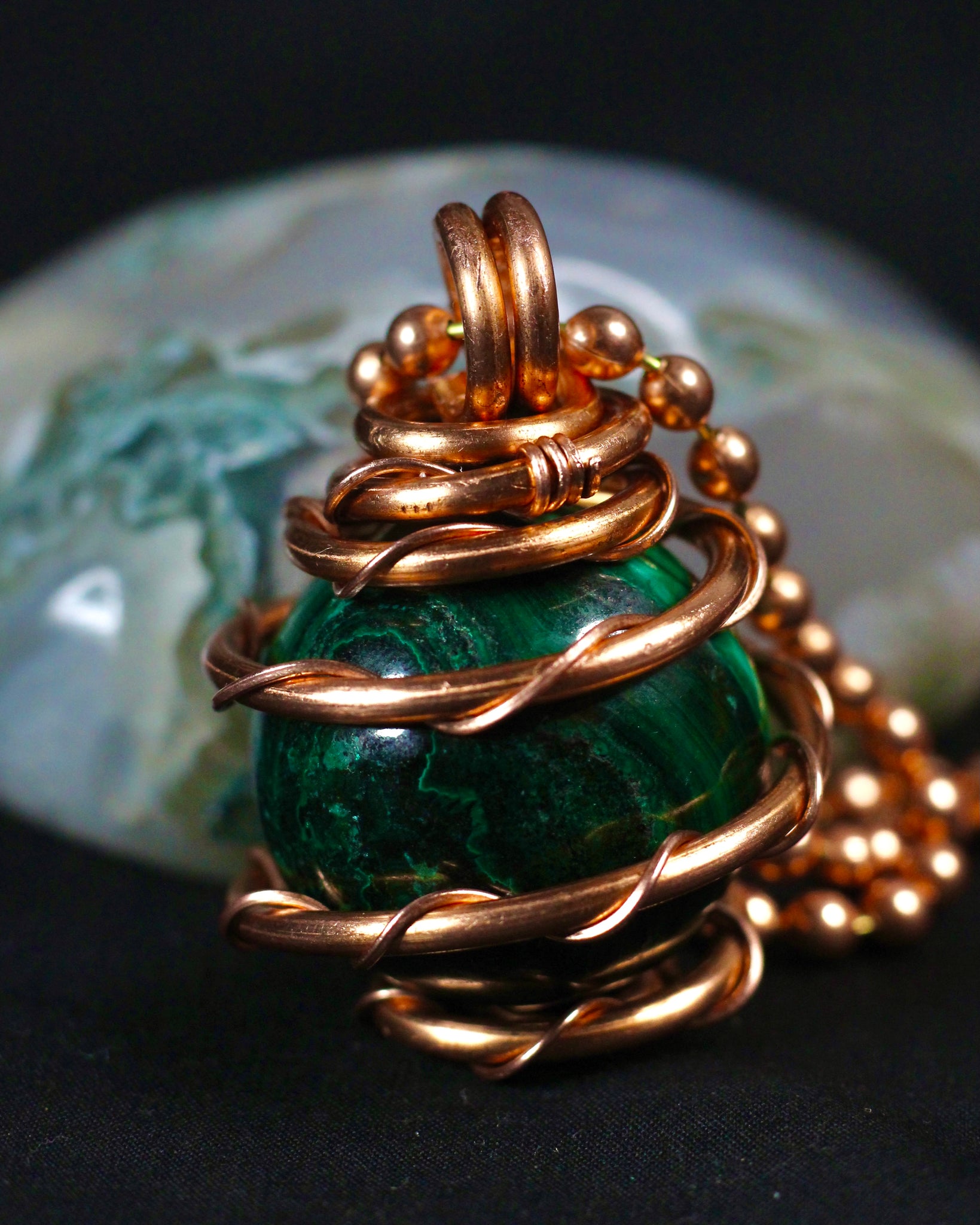 Malachite Ball + Copper Necklace