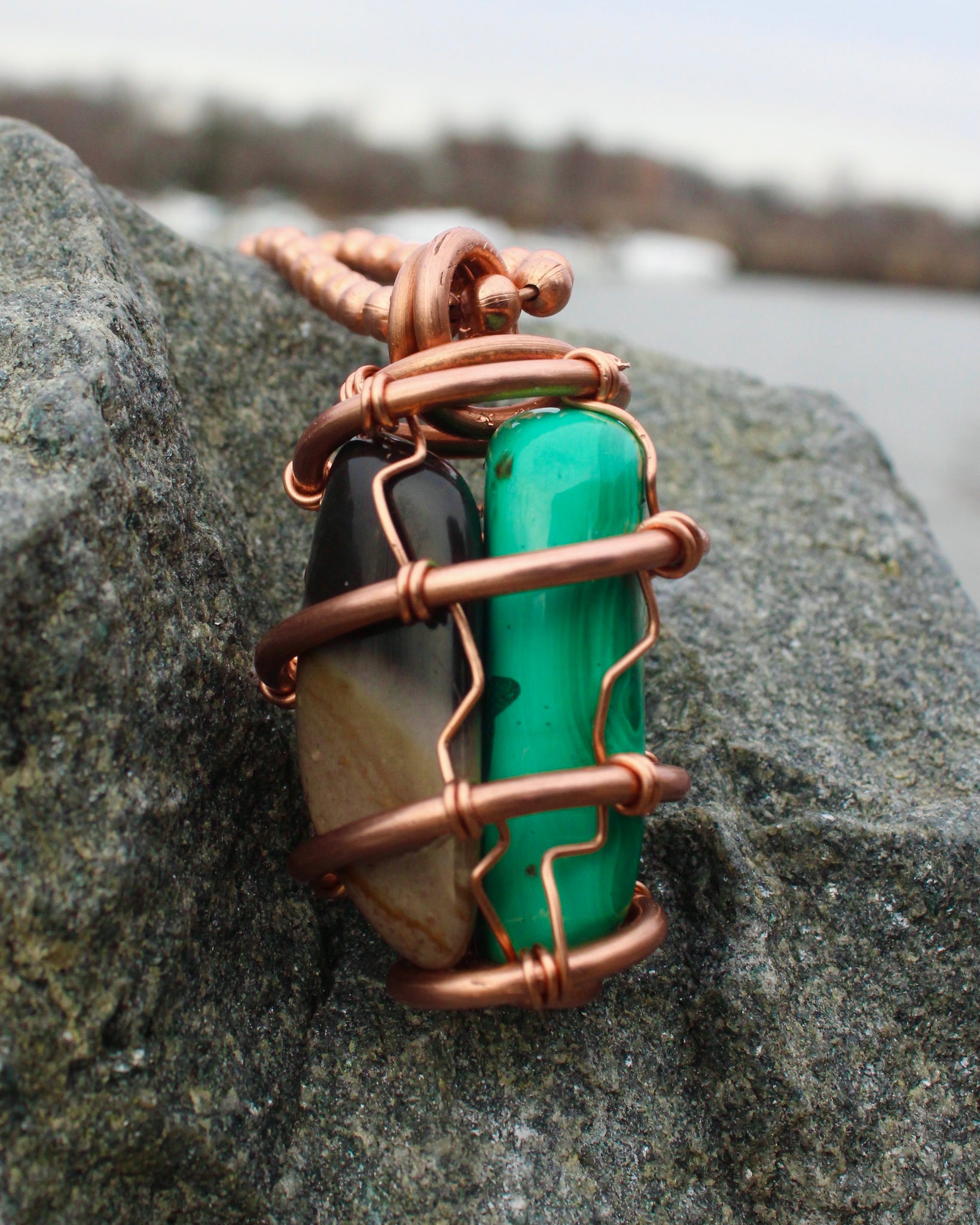 Polychrome Jasper + Malachite + Copper Necklace