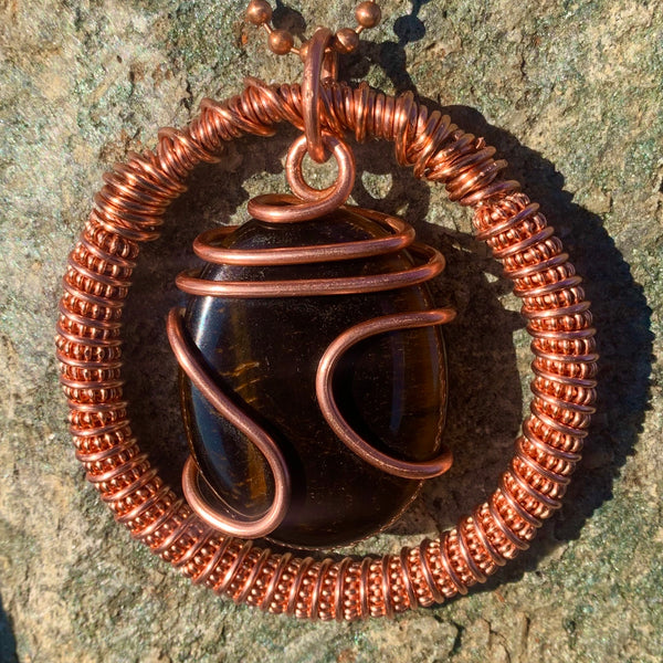 Tiger’s Eye + Copper Pendulum Pendant Necklace