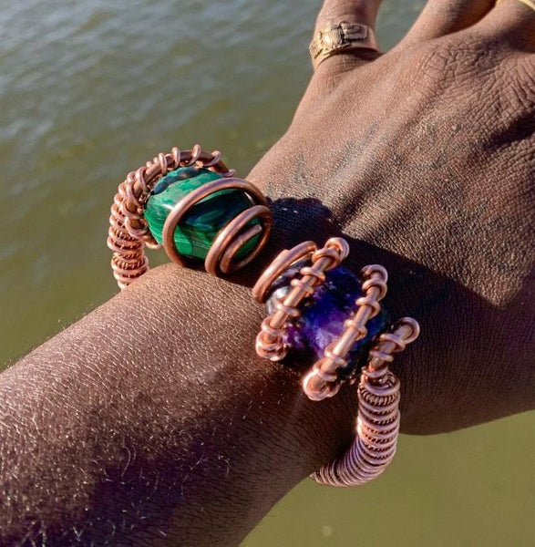 Chaoite + Malachite + Copper Bracelet Wristpiece