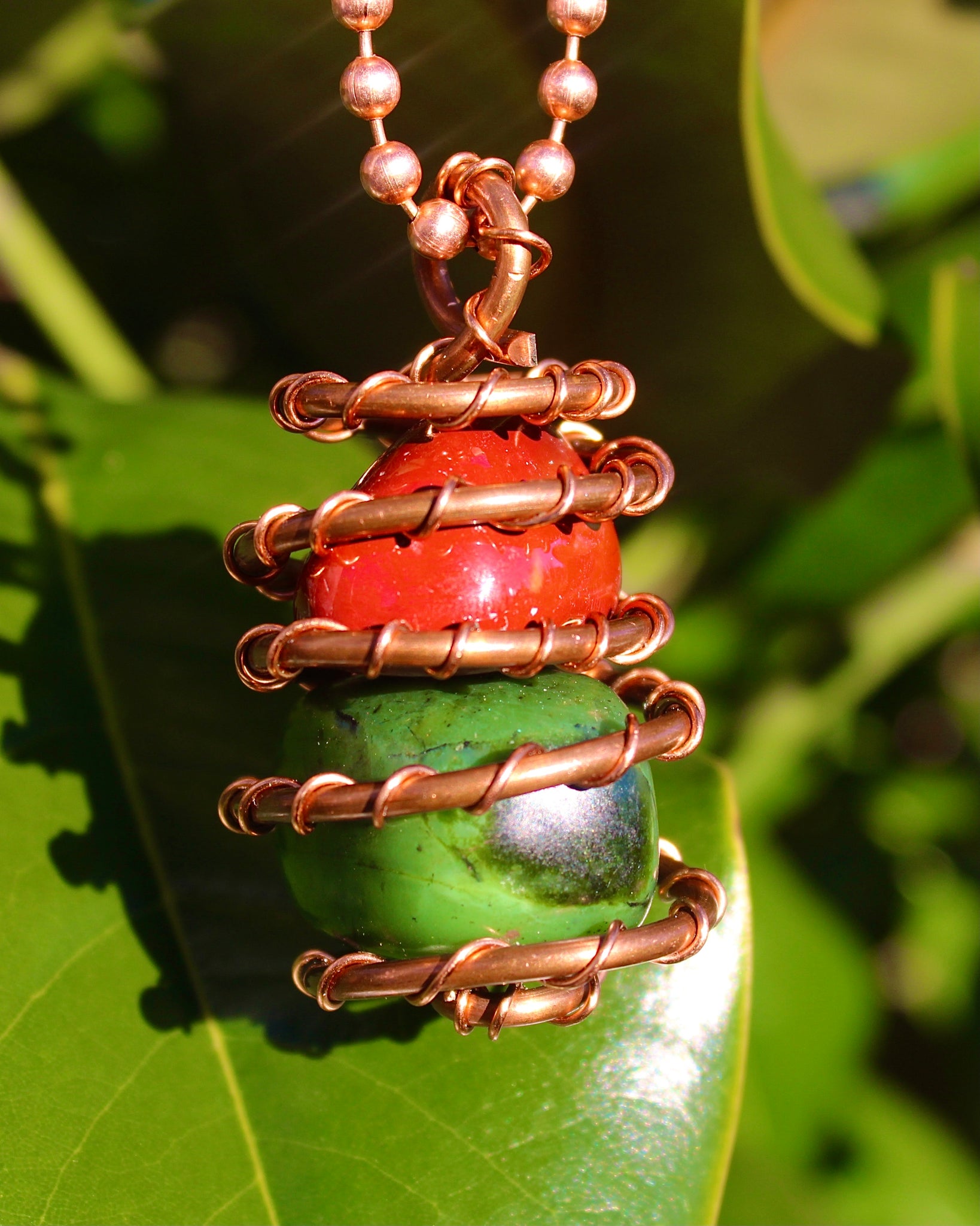 Jade + Red Jasper + Copper Necklace