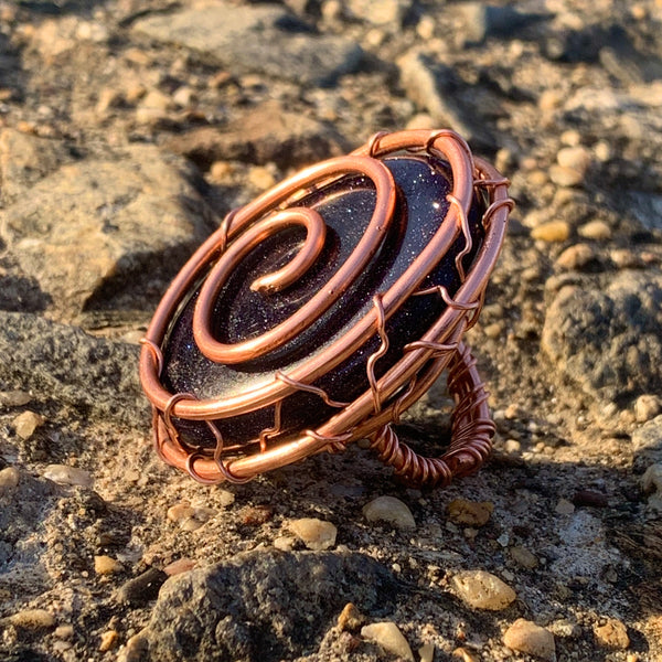 Purple Goldstone x Copper Ring