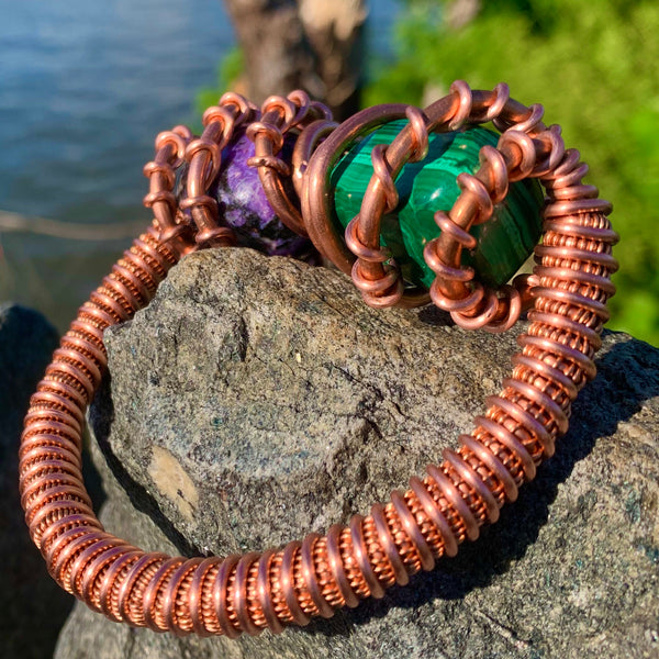 Chaoite + Malachite + Copper Bracelet Wristpiece