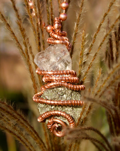 Pyrite + Clear Quartz + Copper Necklace